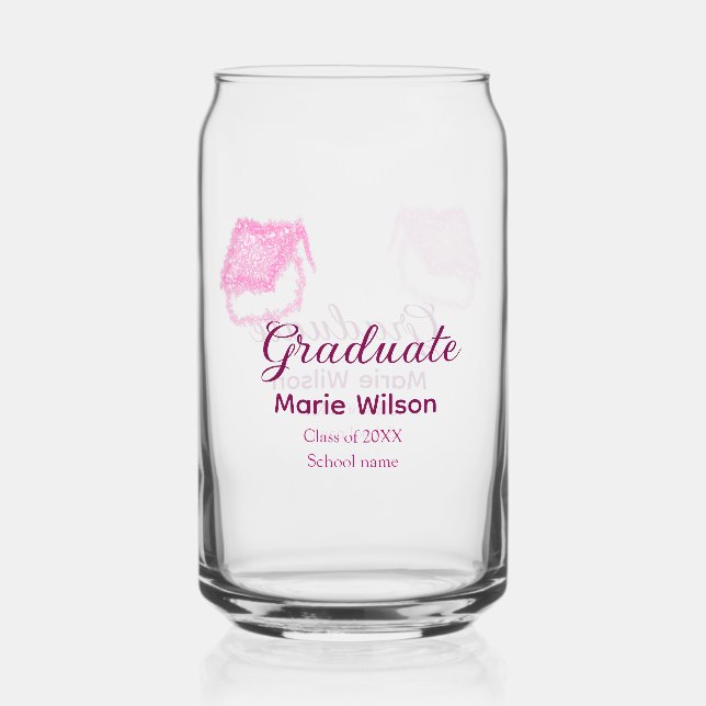 Graduierte rosa Glitzer Graduierung Oberteil Name  Dosenglas (Vorderseite)