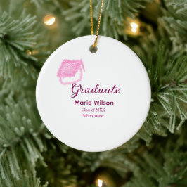 Graduierte rosa Glitzer Graduierung Oberteil Name Keramik Ornament