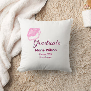 Graduierte rosa Glitzer Graduierung Oberteil Name Kissen
