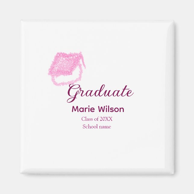 Graduierte rosa Glitzer Graduierung Oberteil Name  Magnet (Vorne)