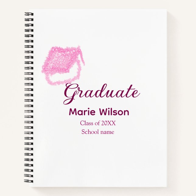 Graduierte rosa Glitzer Graduierung Oberteil Name  Notizbuch (Vorderseite)