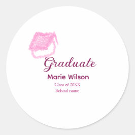 Graduierte rosa Glitzer Graduierung Oberteil Name Runder Aufkleber