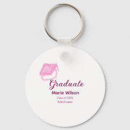 Graduierte rosa Glitzer Graduierung Oberteil Name Schlüsselanhänger