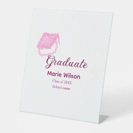Graduierte rosa Glitzer Graduierung Oberteil Name Sockelschild