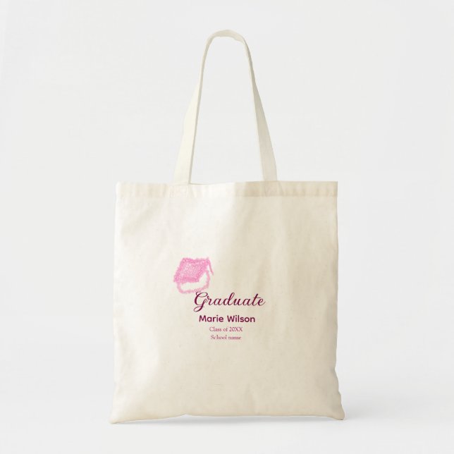 Graduierte rosa Glitzer Graduierung Oberteil Name  Tragetasche (Vorne)
