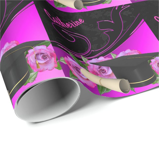 Graduiertendiplom Pink Black Personal Geschenkpapier (Rolleneckpunkt)