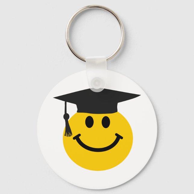 Graduiertengesicht mit Abschluss-Hut Schlüsselanhänger (Vorderseite)