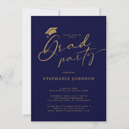 Graduiertengruppe Gold Navy Grad Cap Calligraphy Einladung