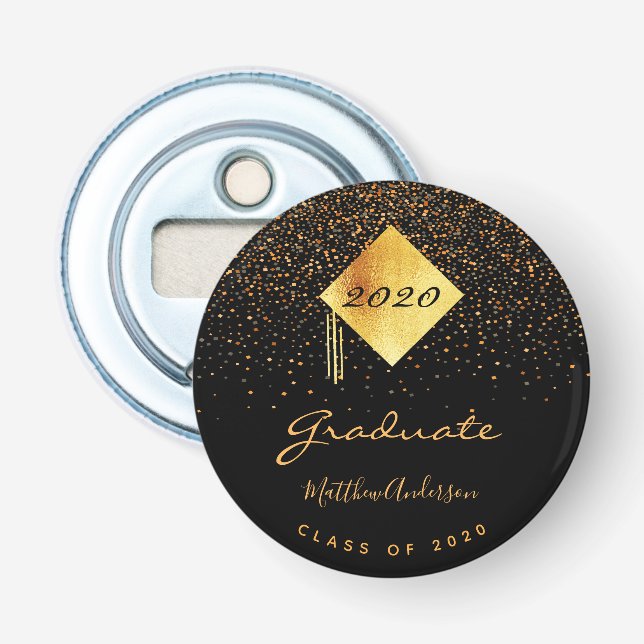 Graduiertengruppe Graduate Black Gold Konfetti Flaschenöffner (Vorderseite)