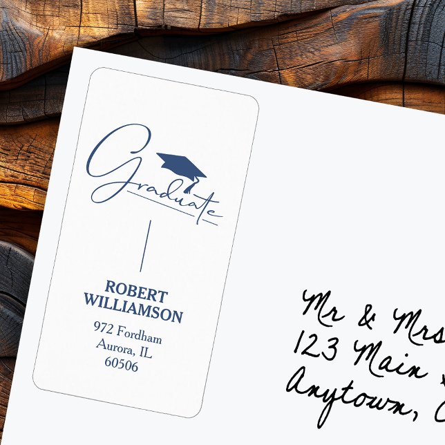 Graduiertenkap Blue-Rücksendeadresse Adressaufkleber (Graduation Cap Blue Vertical Return Address Labels - Sheet of 18)