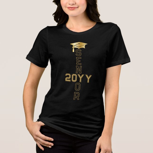Graduiertenkap Senior Class Year Black | Gold Tri-Blend Shirt (Vorderseite)