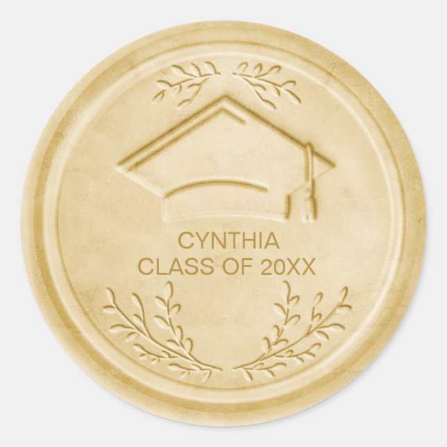 Graduiertenkappenklasse Gold Wax Siegel Runder Aufkleber (Vorderseite)