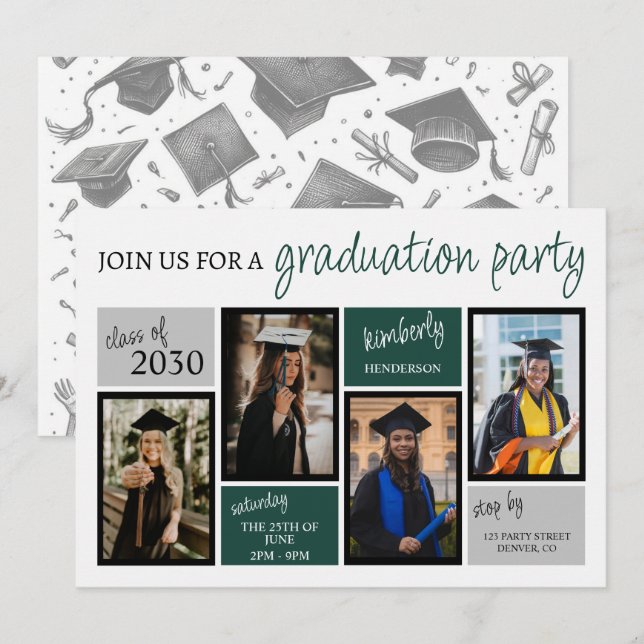 Graduiertenparty Einladung (Vorne/Hinten)