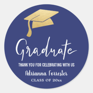 Graduierthut Faux Gold Foil Danke Navy Blue Runder Aufkleber