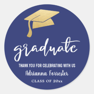 Graduierthut Faux Gold Foil Danke Navy Blue Runder Aufkleber
