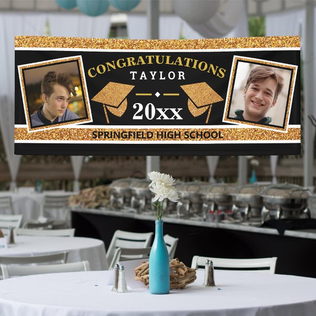 Graduierung Cap Gold und Black gratulieren Banner (Von Creator hochgeladen)