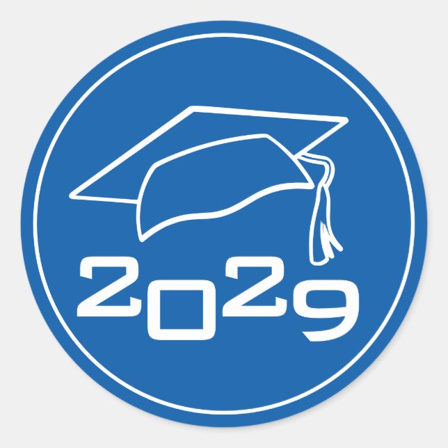 Graduierungs-Cap-Klasse Jahr blau Runder Aufkleber (Vorderseite)