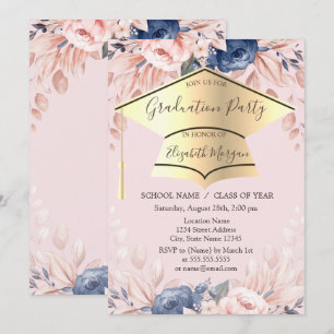 Graduierungskappe, Blume Abschluss Light Pink Einladung