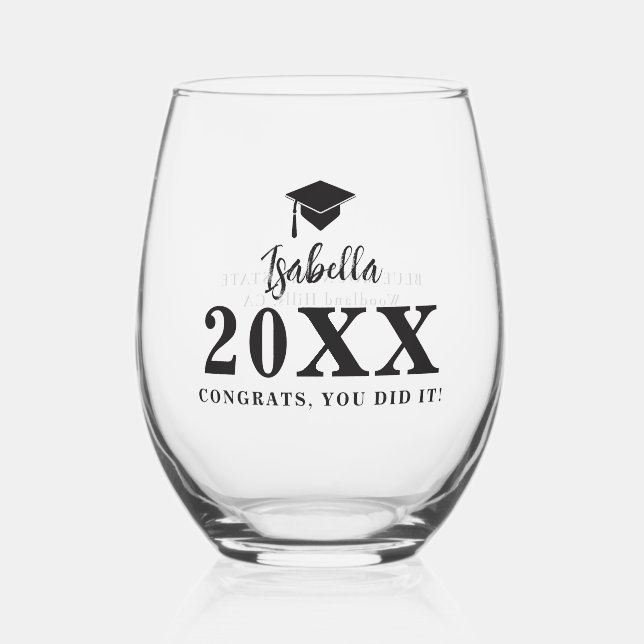 Graduierungskappe Caligraphy Personalisiertes Grad Weinglas Ohne Stiel (Vorderseite)