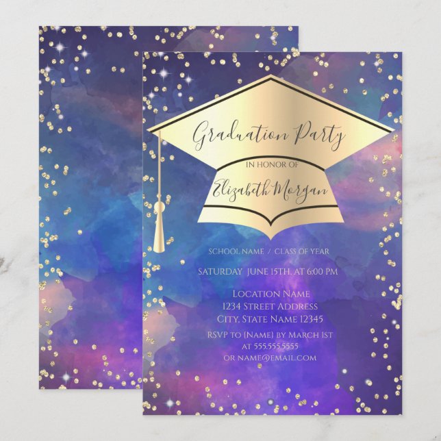 Graduierungskappe,Diamond Paint Splash Abschluss Einladung (Vorne/Hinten)