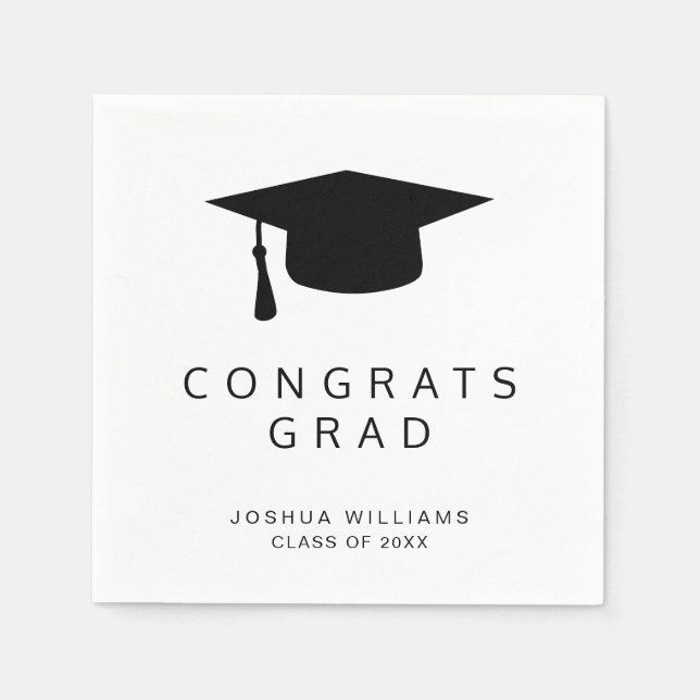 Graduierungskappe Minimalistische Schwarz-Weiß-Glü Serviette (Vorderseite)