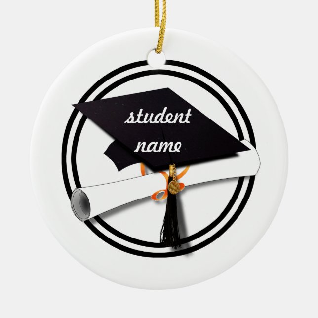 Graduierungskappe mit schwarzweißem Kreis Keramikornament (Vorne)