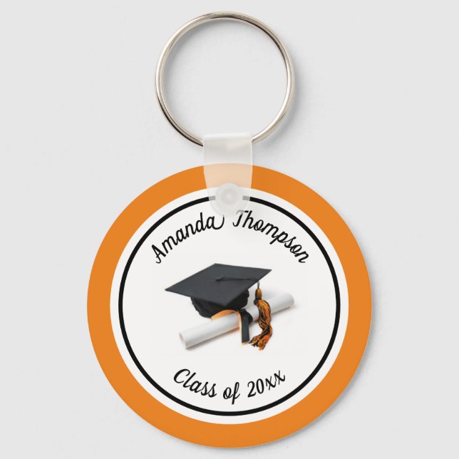 Graduierungskappe Schwarz und Orange und Tassel Schlüsselanhänger (Vorderseite)