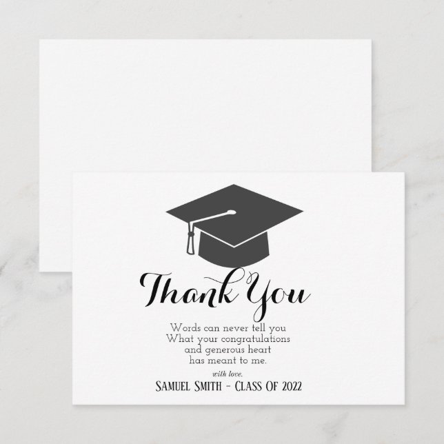 Graduierungskappe und Tassel Black & White Bold Dankeskarte (Vorne/Hinten)