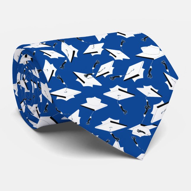 Graduierungskappen Tossed Celebration White on Blu Krawatte (Gerollt)
