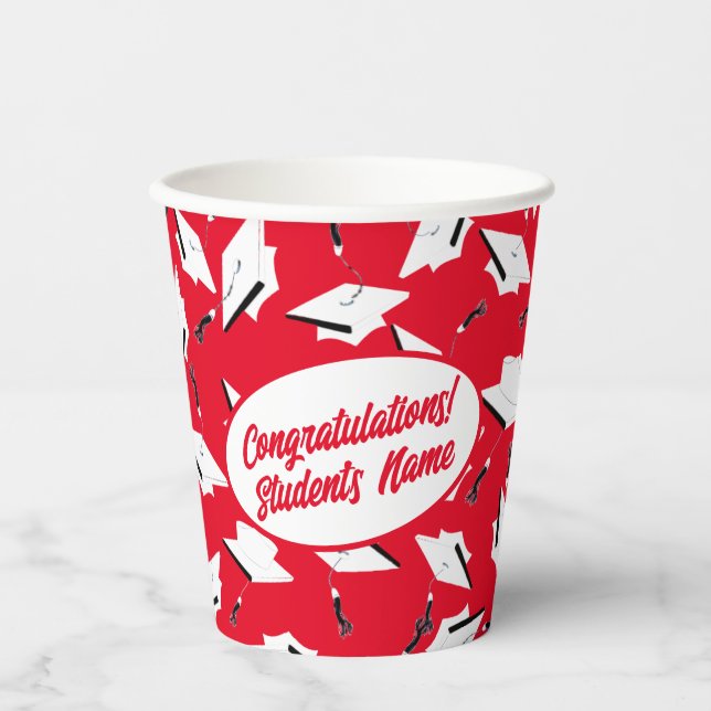 Graduierungsklammern Personalisiertes rotes und we Pappbecher (Vorderseite)