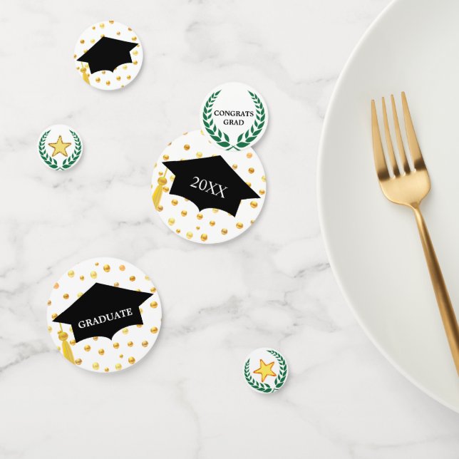Graduierungsmütze, Lorbeer, Sterne und Goldfetti Konfetti (Gruppe)