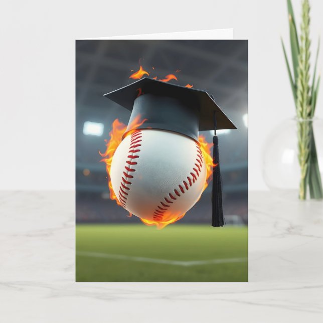 Graduierungsobergrenze auf einem flammenden Baseba Karte (Vorderseite)