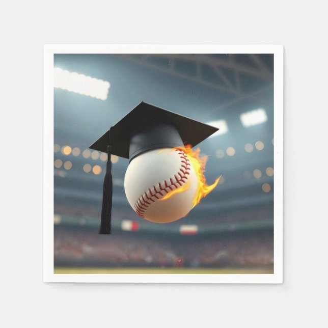 Graduierungsobergrenze auf einem flammenden Baseba Serviette (Vorderseite)