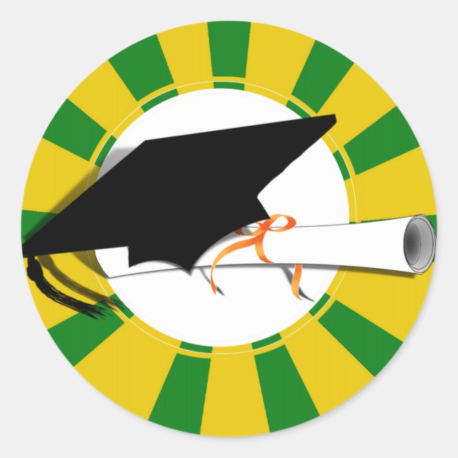 Graduierungsobergrenze mit Diplom - Gold und Grün Runder Aufkleber (Vorderseite)