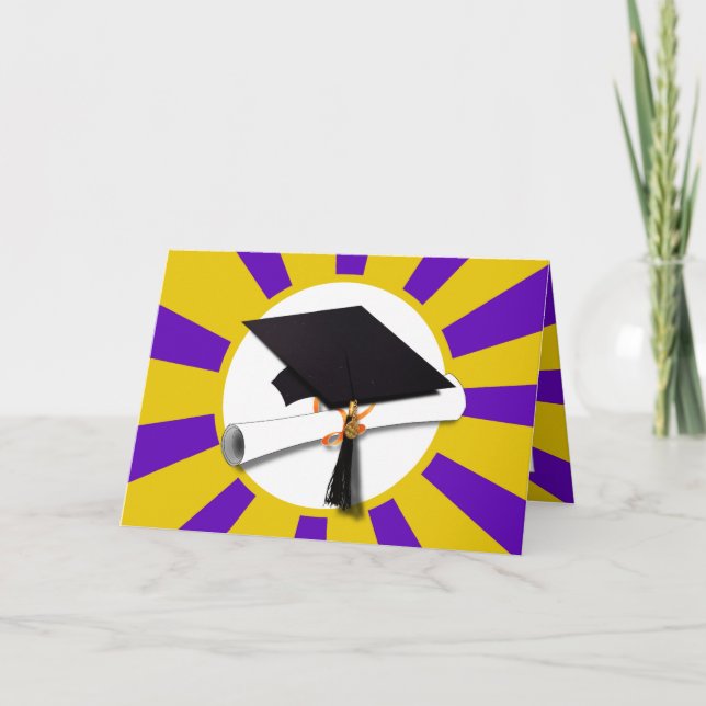 Graduierungsobergrenze mit Diplom - Gold und Lila Ankündigung (Vorderseite)
