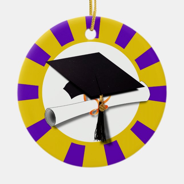 Graduierungsobergrenze mit Diplom - Gold und Lila Keramikornament (Vorne)