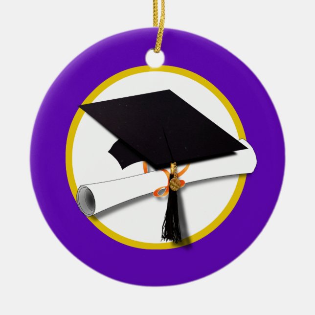 Graduierungsobergrenze mit Diplom - Lila Hintergru Keramik Ornament (Vorne)