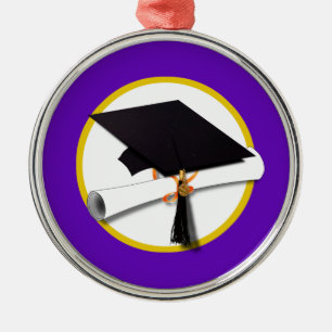 Graduierungsobergrenze mit Diplom - Lila Hintergru Silbernes Ornament