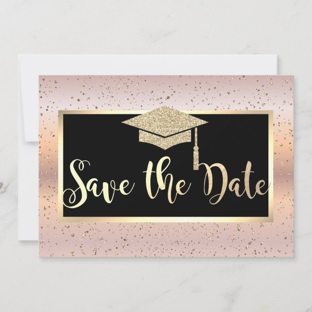 Graduierungsobergrenze, Rose Gold Abschluss Save t The Date (Vorderseite)