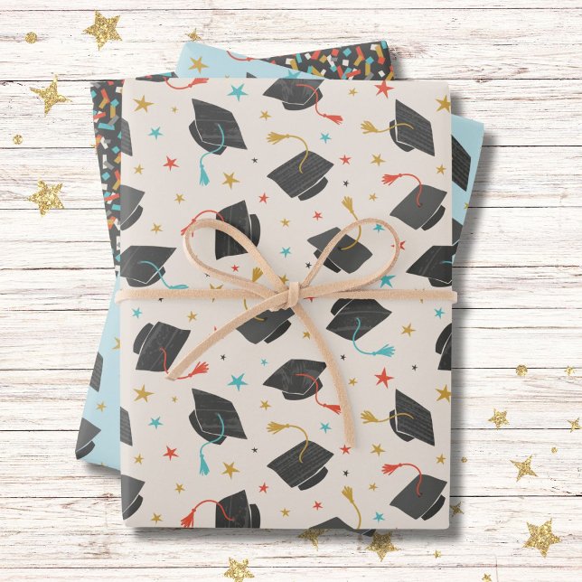 Graduierungsobergrenze, Tassel und Confetti Geschenkpapier Set (Von Creator hochgeladen)