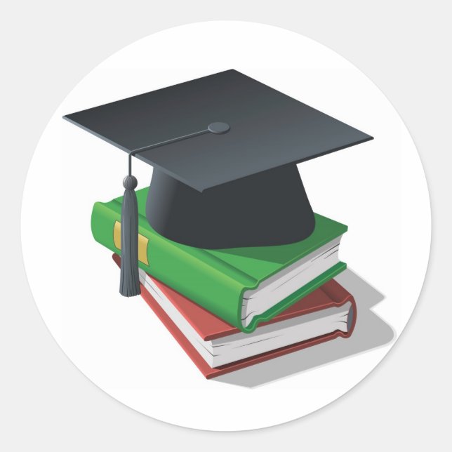 Graduierungsobergrenze und Bücher Runder Aufkleber (Vorderseite)