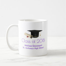 Graduierungsobergrenze und Diplom für die Lila Kla Kaffeetasse