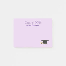 Graduierungsobergrenze und Diplom für die Lila Kla Post-it Klebezettel