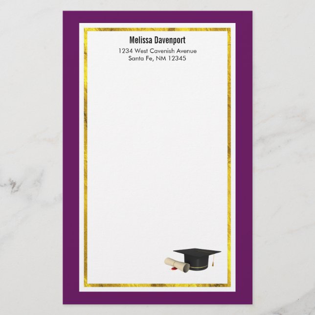 Graduierungsobergrenze und Diplom für Lila Briefpapier (Vorderseite)