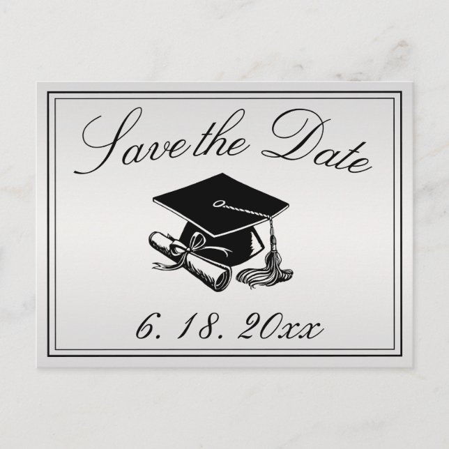 Graduierungspapier Silver Save the Date Ankündigungspostkarte (Vorderseite)