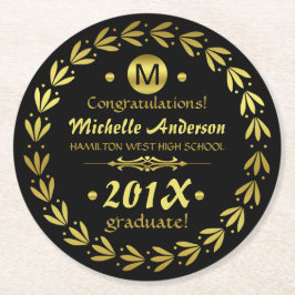 Graduierungspartei 2023 | Custom Gold Laurel Wreat Runder Pappuntersetzer