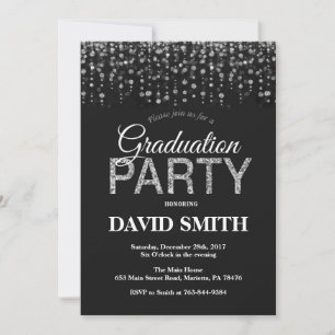 Graduierungspartei Black Silver Glitzer Einladung
