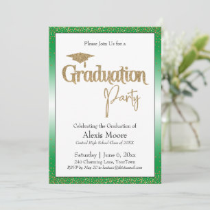 Graduierungspartei Bright Green Ombre Gold Confett Einladung