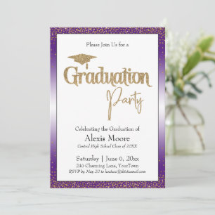 Graduierungspartei Bright Lila Ombre Gold Confetti Einladung