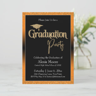 Graduierungspartei Bright Orange Ombre Confetti Einladung